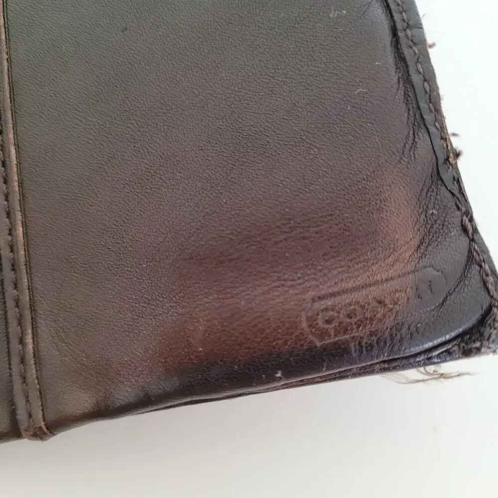 Coach Wallet Long Bifold Card Bill Coin Holder Vintage DAMAGED Fair‎ Brown Logo